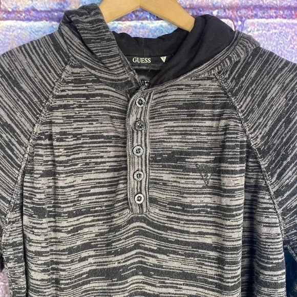 Guess Hoodie Women's Sweatshirt Medium Logo Button Up Pullover Gray - Picture 2 of 8